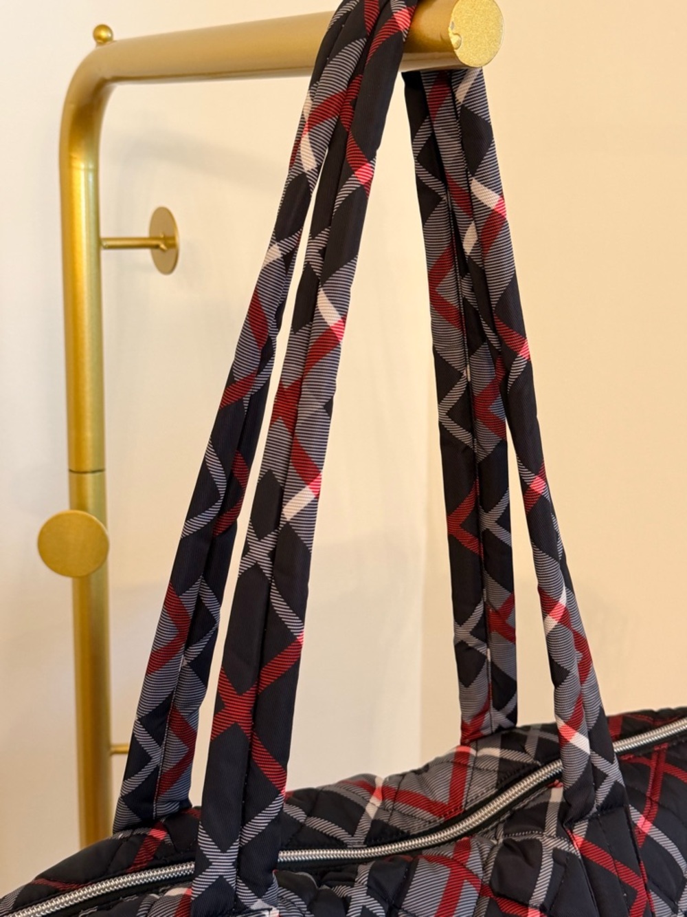 Vera Bradley Quilted Plaid Diaper Tote Bag - Black, Red & White Crossbody - Picture 7 of 13